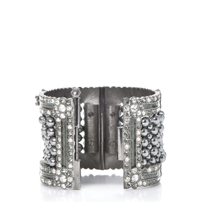Chanel Ruthenium Beaded Crystal CC Wide Cuff 4 of 5