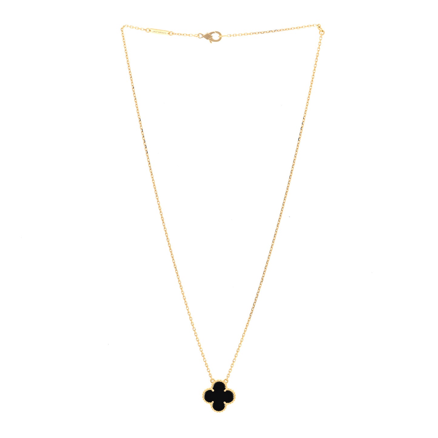 18K Yellow Gold Black Onyx Vintage Alhambra Pendant Necklace