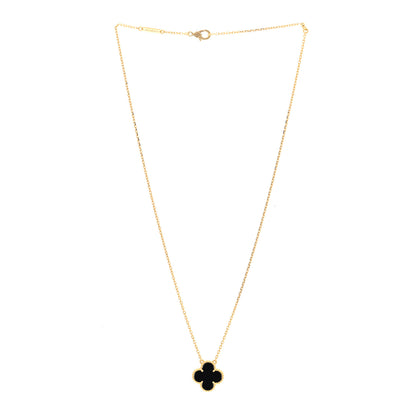 Van Cleef & Arpels 18K Yellow Gold Black Onyx Vintage Alhambra Pendant Necklace 5 of 7