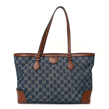 Gucci New Denim GG Monogram Medium Ophidia Shopping Tote Blue Tea Cuir 1 of 13