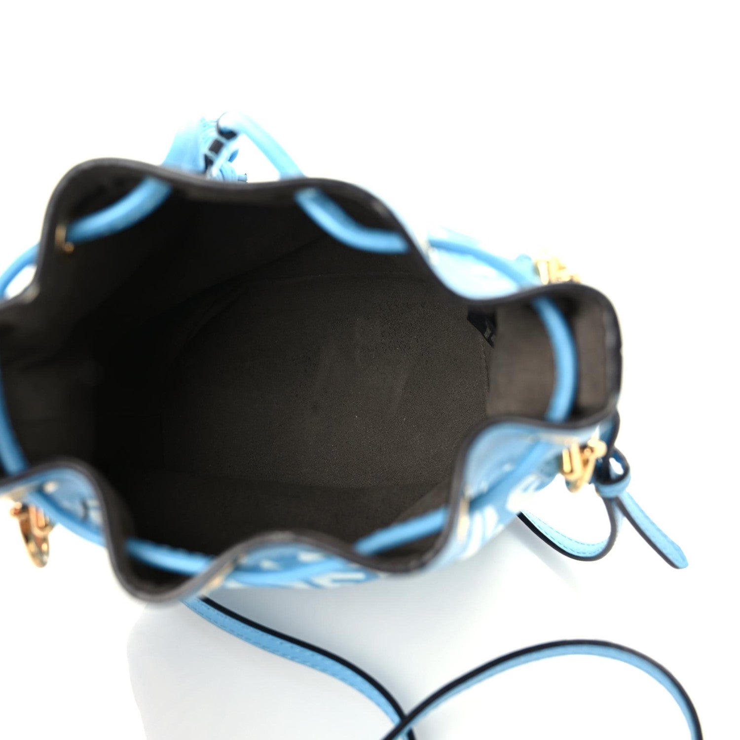 Fendi X SARAH COLEMAN Glazed Canvas Vitello King F is Fendi FF Vertigo Mini Mon Tresor Bucket Bag Cyber Blue White 6 of 16