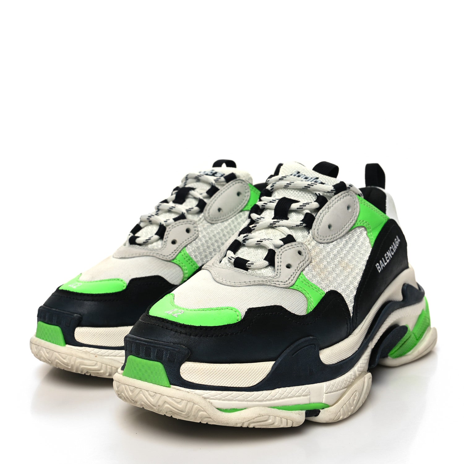 Balenciaga Fabric Mesh Triple S Sneakers 42 White Green Fluo Black 3 of 9