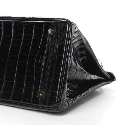 Hermes Shiny Porosus Crocodile Birkin 35 Black 35 of 41