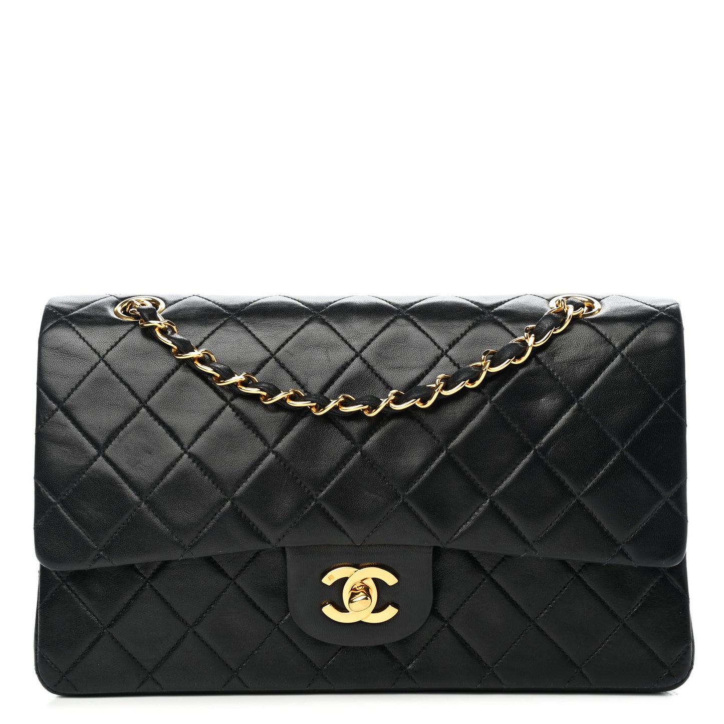 Lambskin Quilted Medium Double Flap Black