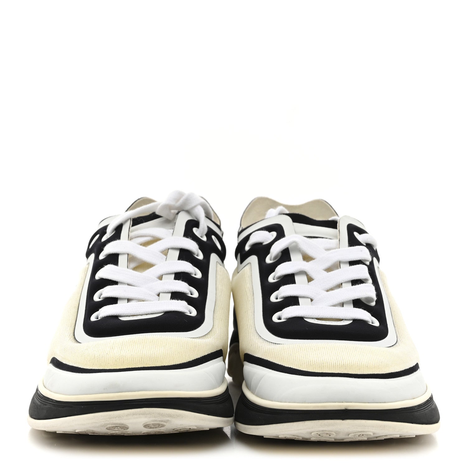 Chanel Lycra Womens CC Sneakers 37 White Black 3 of 10