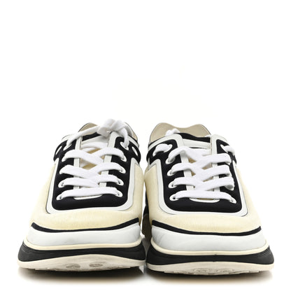 Chanel Lycra Womens CC Sneakers 37 White Black 3 of 10