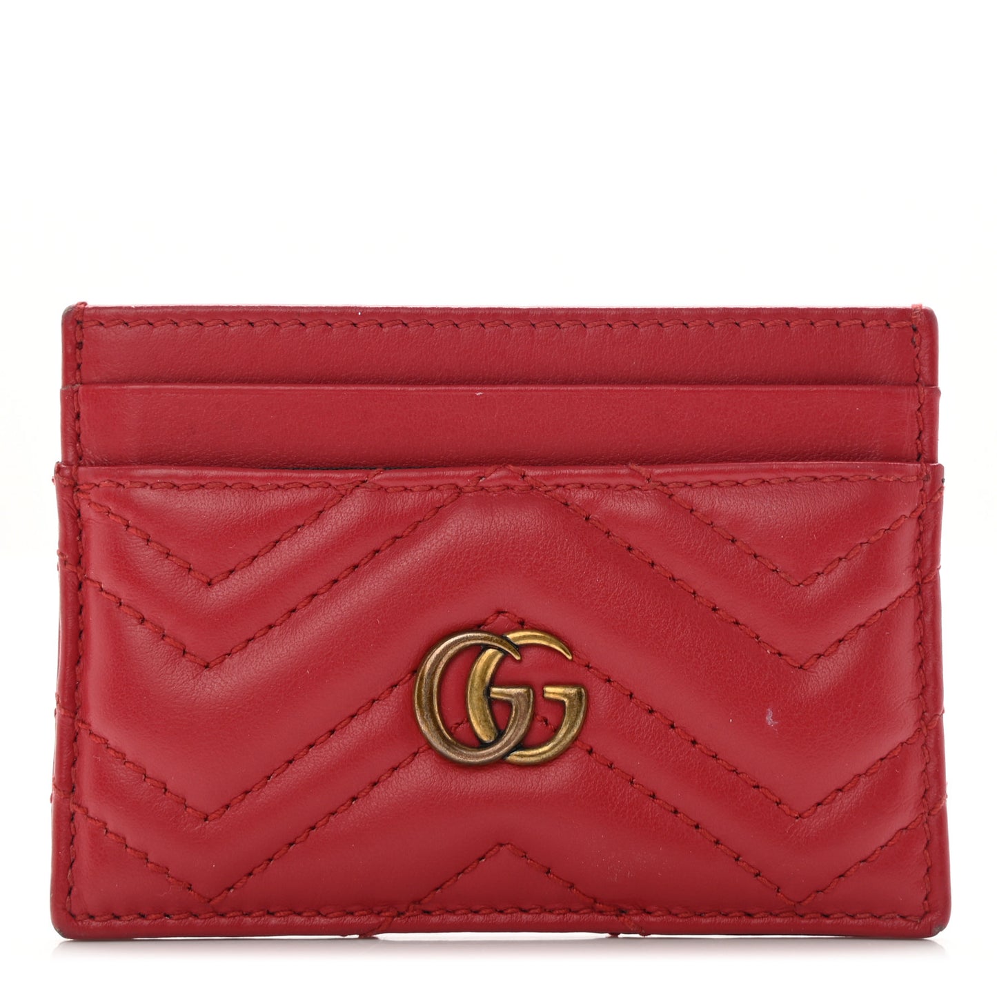 Calfskin Matelasse GG Marmont Card Holder Hibiscus Red
