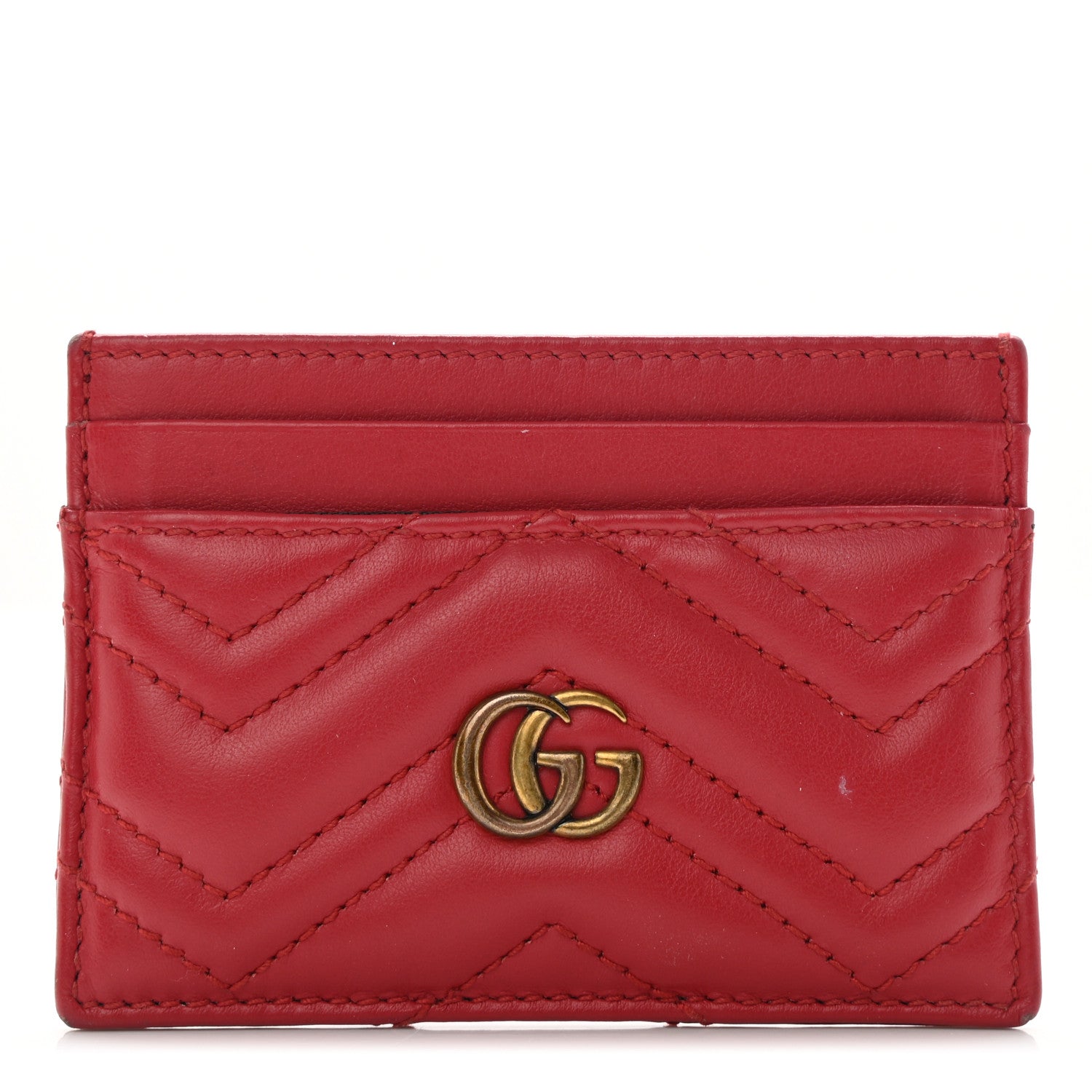 Gucci Calfskin Matelasse GG Marmont Card Holder Hibiscus Red 1 of 6