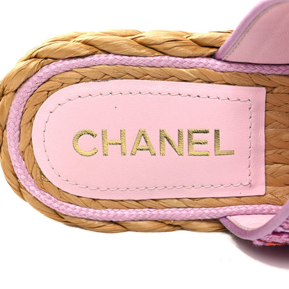 Chanel Tweed Mesh Satin CC Thong Sandals 37.5 Light Purple Pink Red 8 of 8