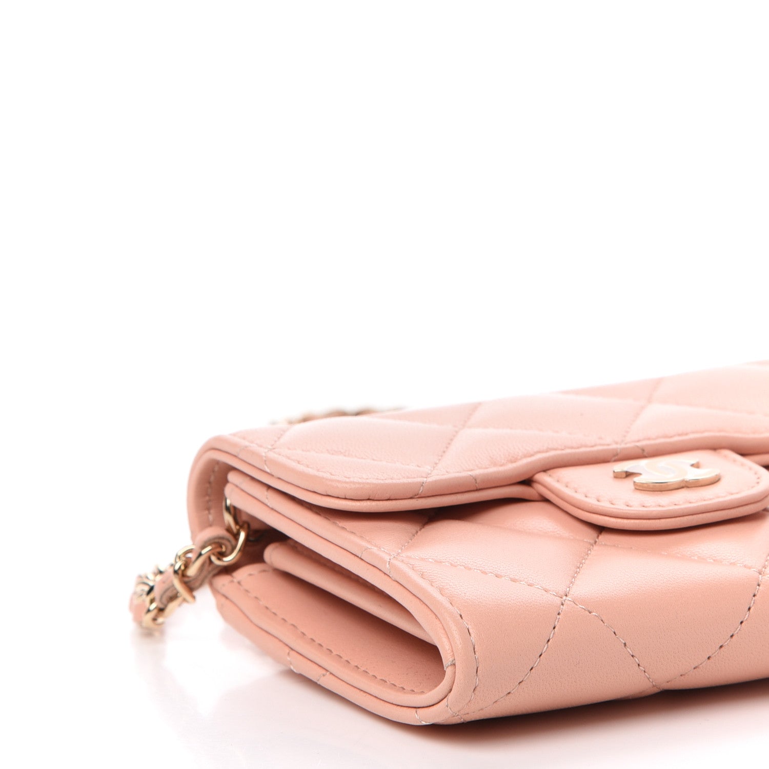 Chanel Lambskin Quilted Flap Card Holder On Chain Light Pink 9 of 12