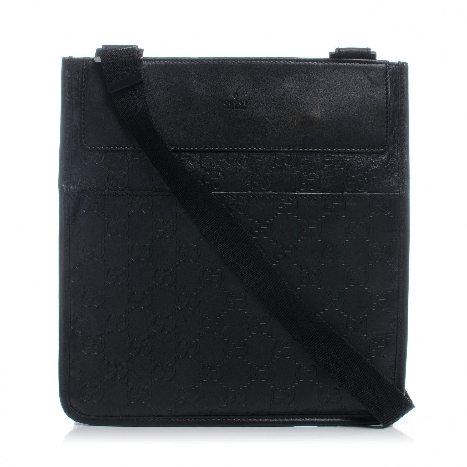 Gucci Guccissima Flat Messenger Bag Black 1 of 8