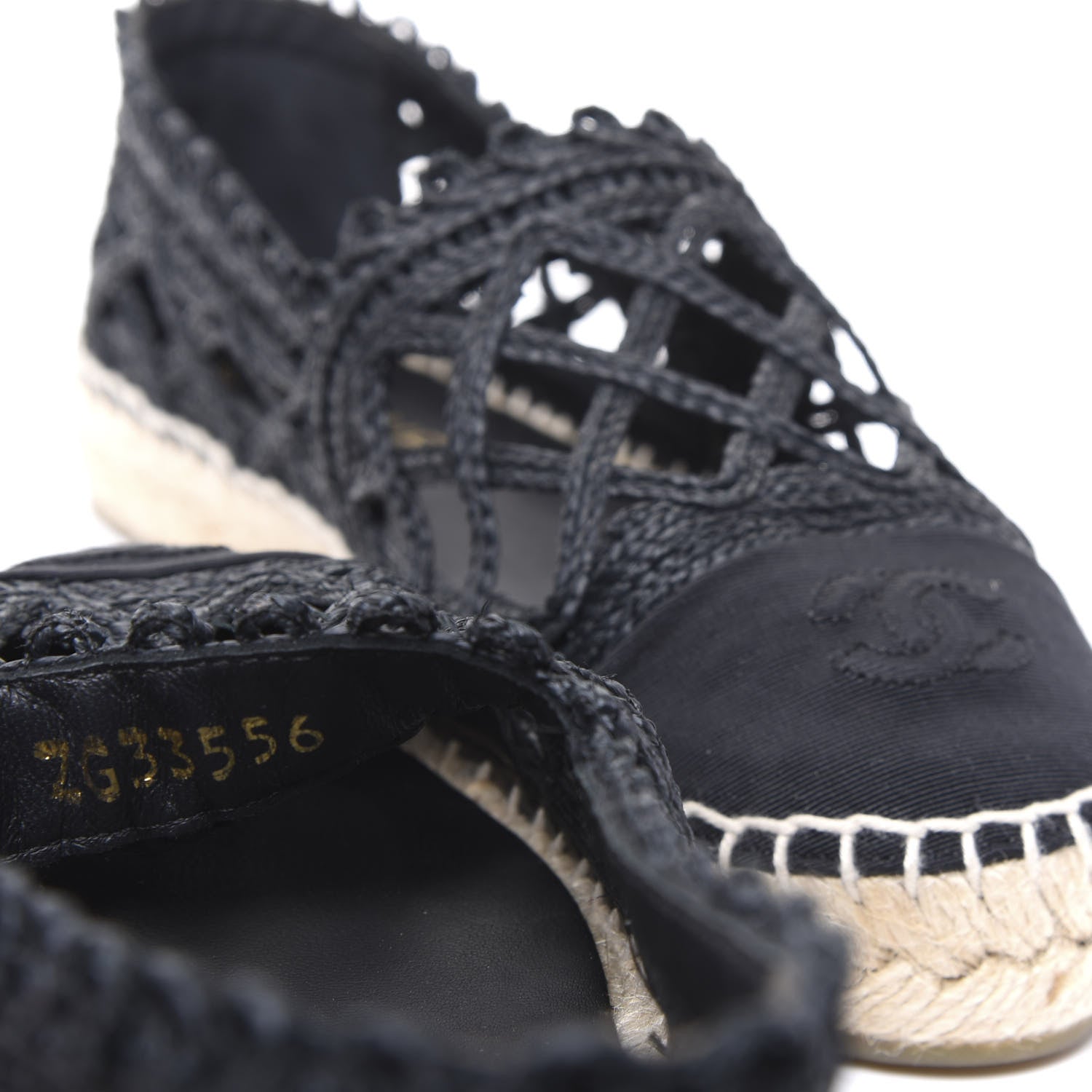 Chanel Woven Fabric Grosgrain CC Espadrilles 38 Black 9 of 11
