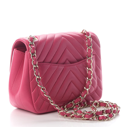 Chanel Lambskin Chevron Quilted Mini Square Flap Fuchsia 3 of 8