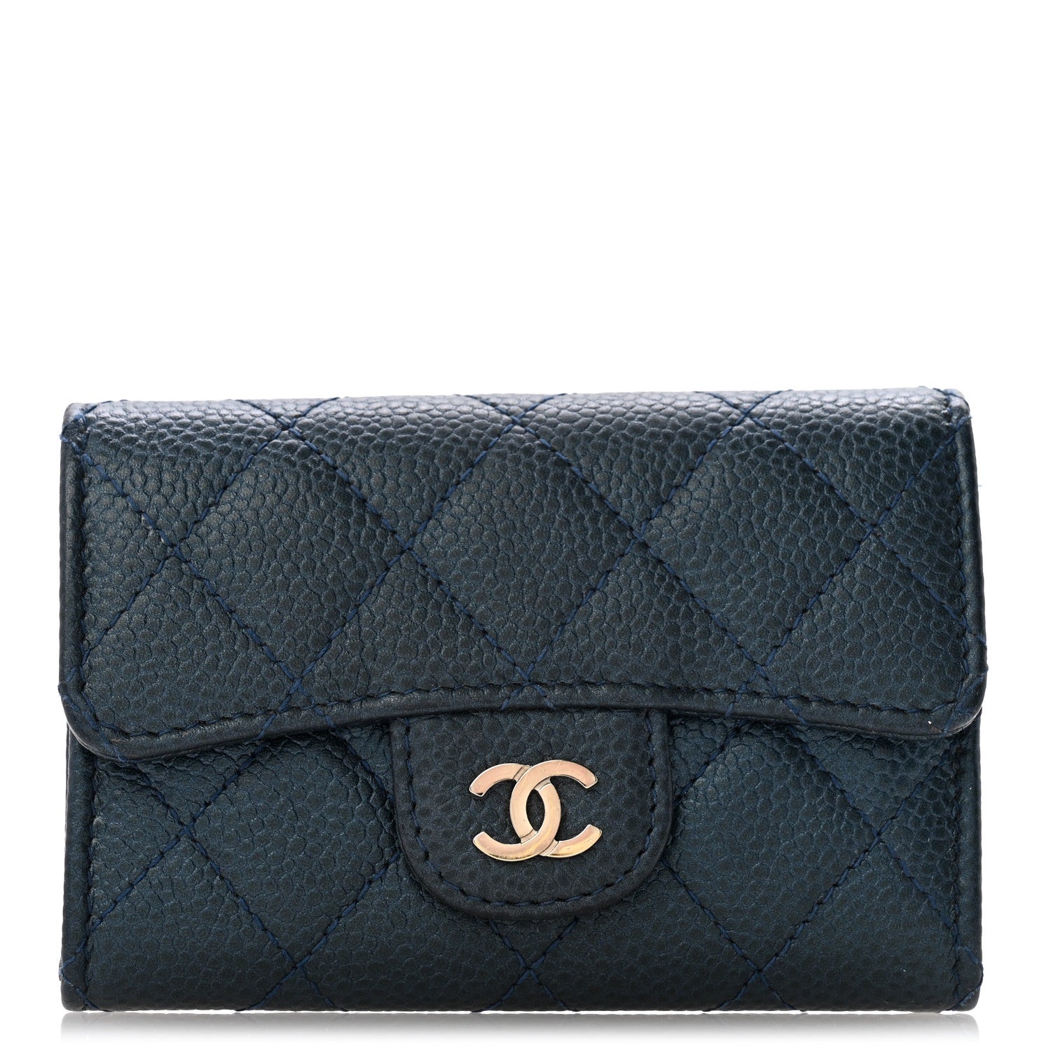 Chanel Metallic Caviar Quilted Flap Card Holder Dark Blue 1 of 9