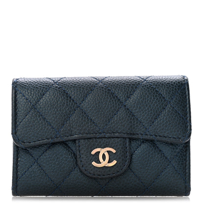 Chanel Metallic Caviar Quilted Flap Card Holder Dark Blue 1 of 9