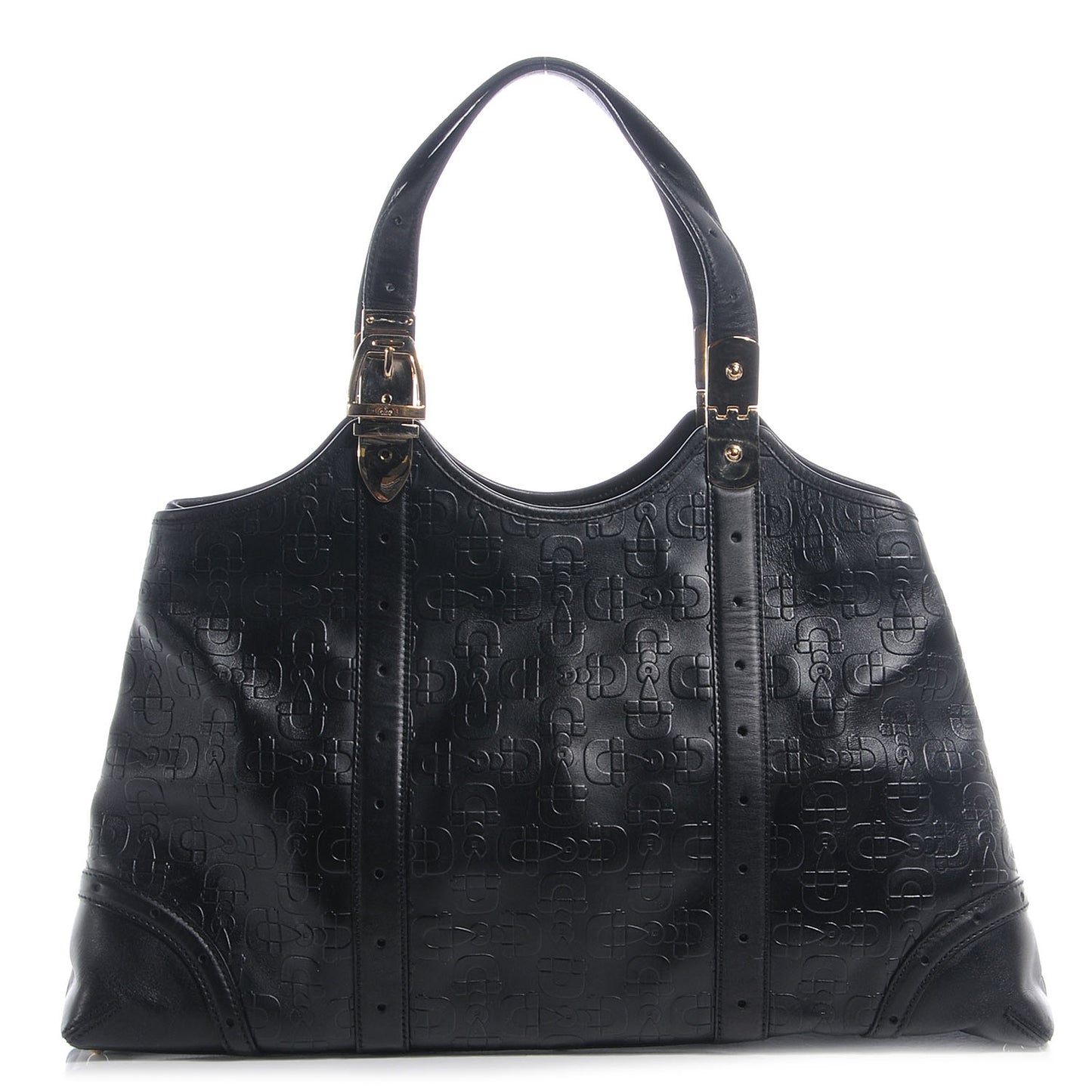 Calfskin Horsebit Embossed Large Shoulder Bag Black