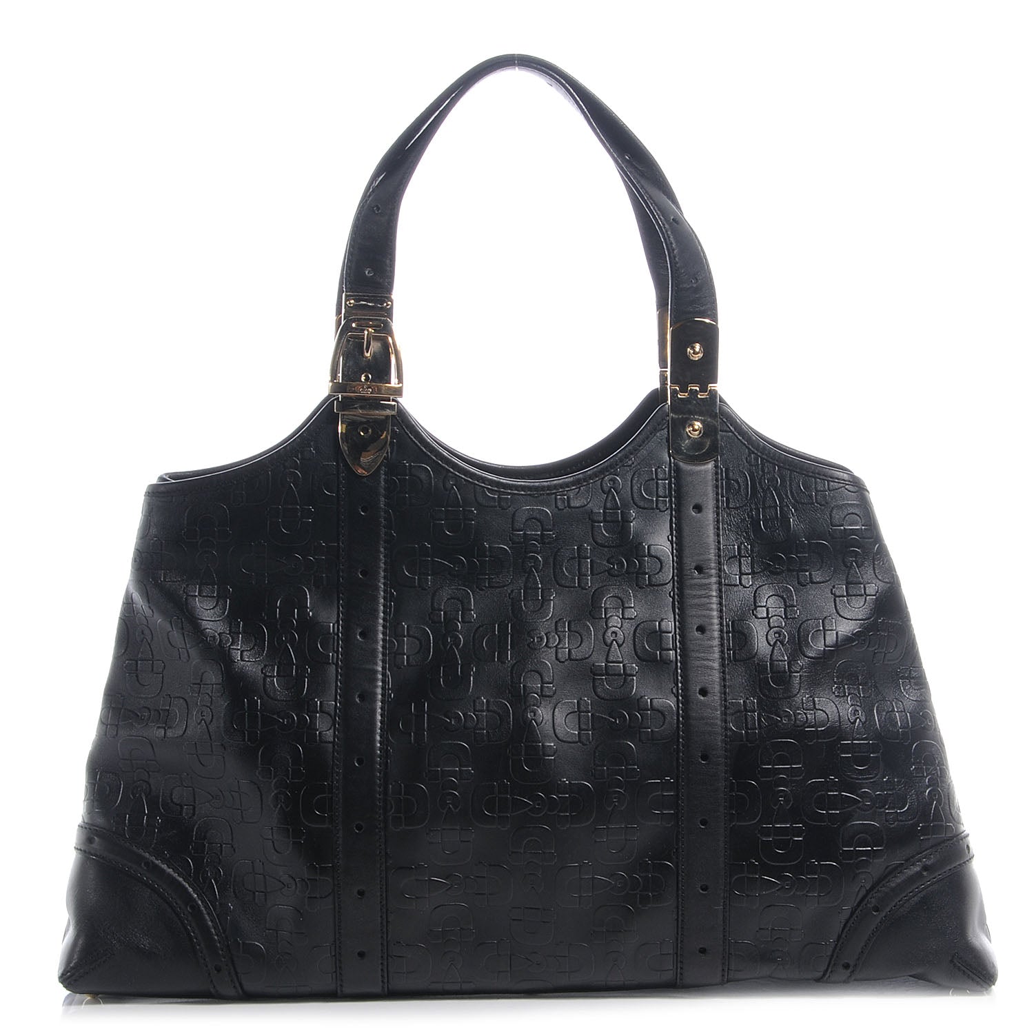 Gucci Calfskin Horsebit Embossed Large Shoulder Bag Black 1 of 8