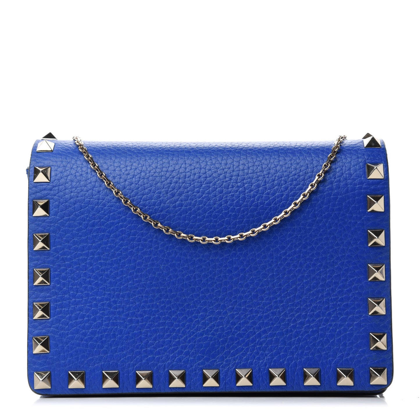 Grained Calfskin Rockstud Wallet on Chain Acid Blue