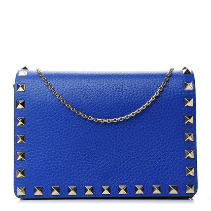 Valentino Garavani Grained Calfskin Rockstud Wallet on Chain Acid Blue 1 of 13