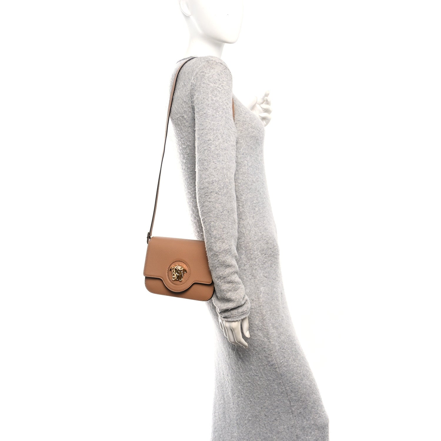 Versace Grained Calfskin La Medusa Flap Shoulder Bag Brown 2 of 11