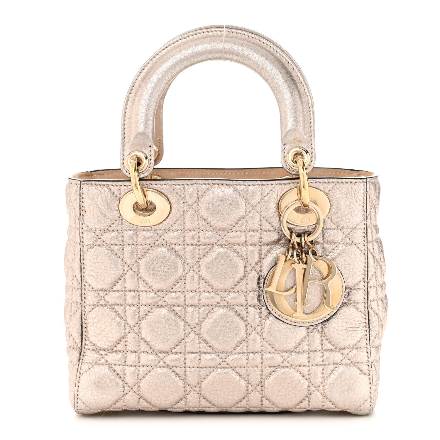 Christian Dior Metallic Grained Calfskin Cannage Small Supple Lady Dior Pale Gold 1 of 15