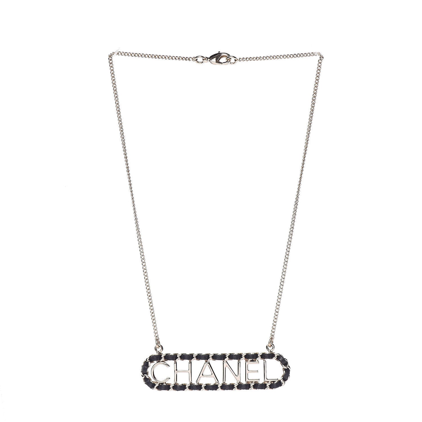 Metal Lambskin Logo Necklace Black Gold