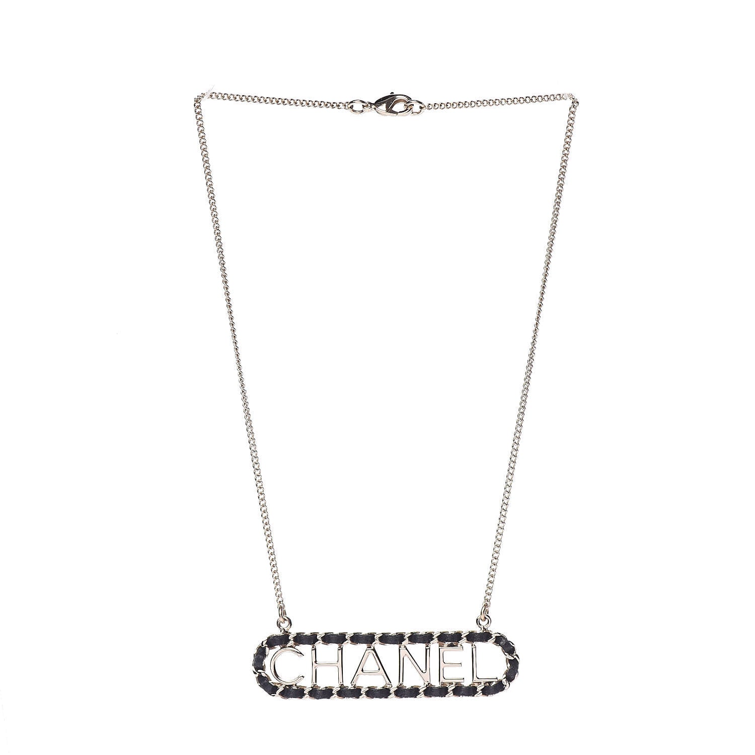 Chanel Metal Lambskin Logo Necklace Black Gold 3 of 5