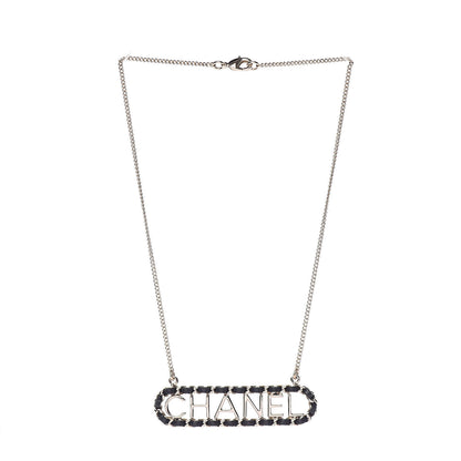 Chanel Metal Lambskin Logo Necklace Black Gold 3 of 5