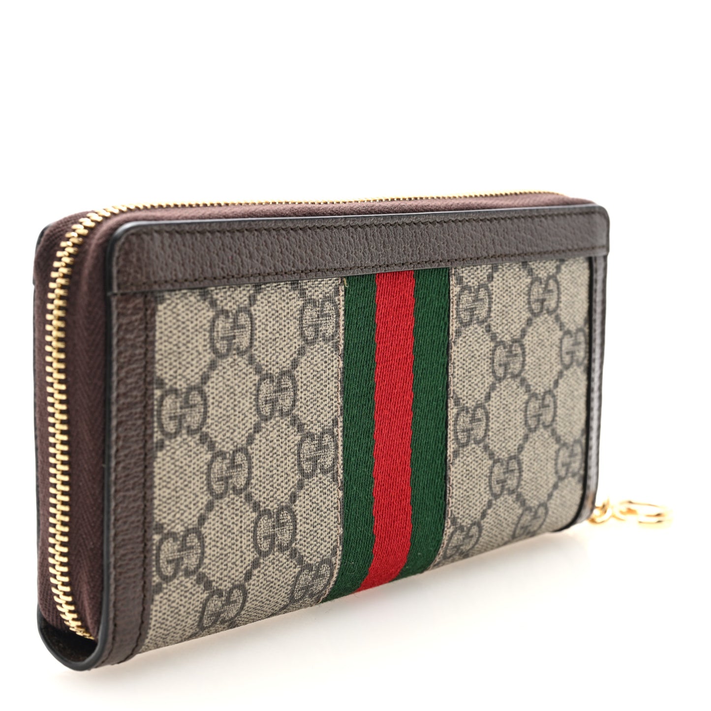 GG Supreme Monogram Web Ophidia Zip Around Wallet Brown