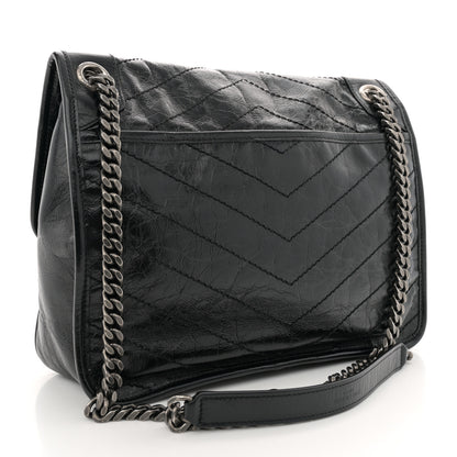 Saint Laurent Crinkled Calfskin Matelasse Monogram Medium Niki Chain Satchel Black 3 of 12