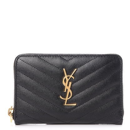 Saint Laurent Grain De Poudre Matelasse Chevron Monogram Zip Around Wallet Black 1 of 7