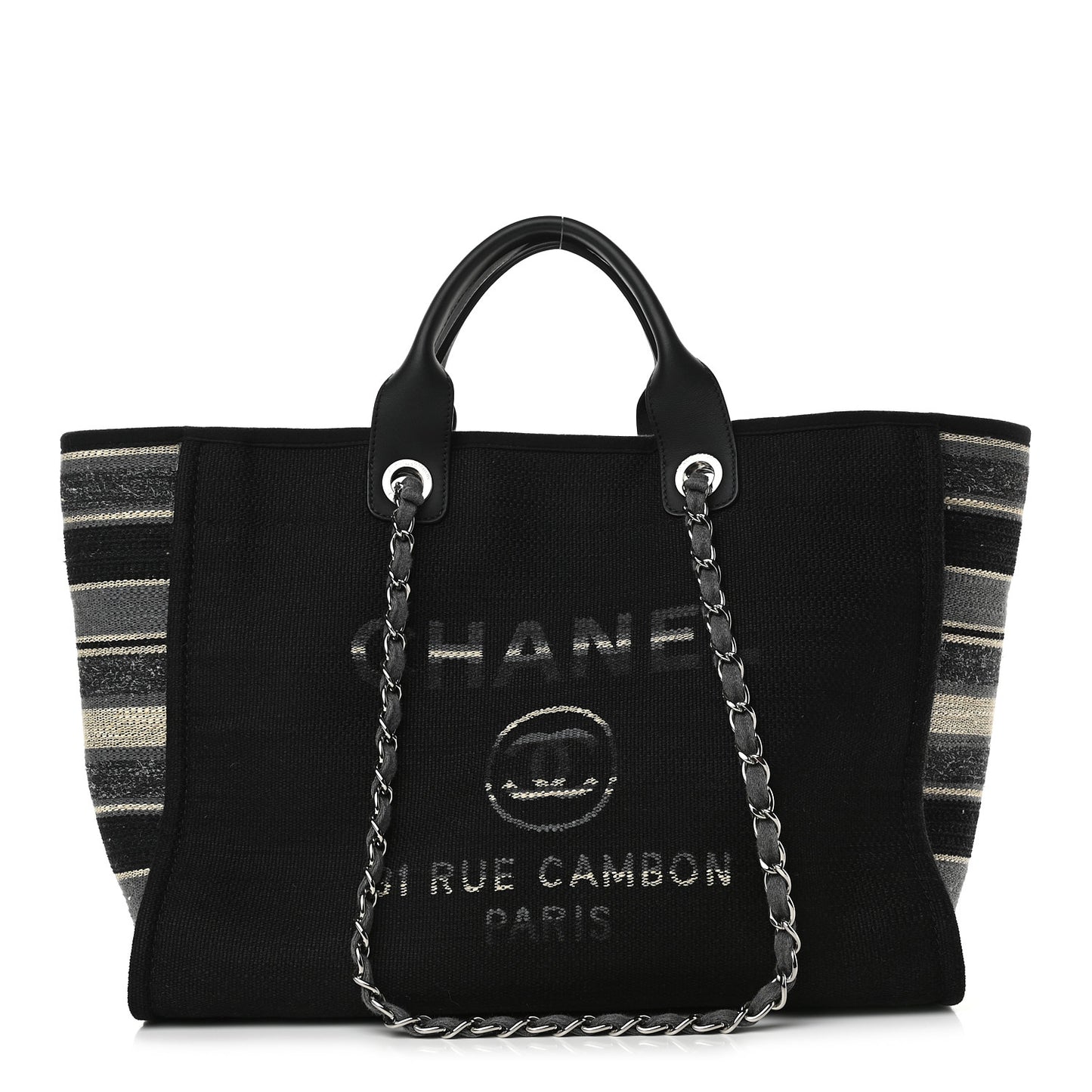 Striped Canvas Medium Deauville Tote Grey Black