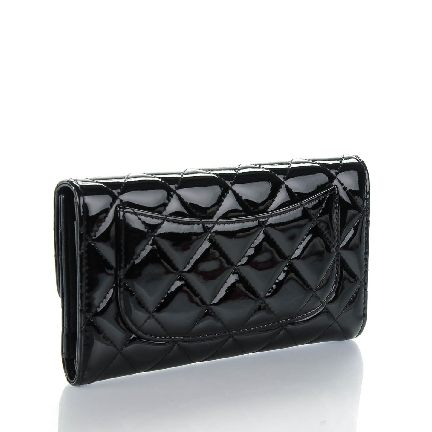 Patent Calfskin Quilted Large Flap Wallet Black
