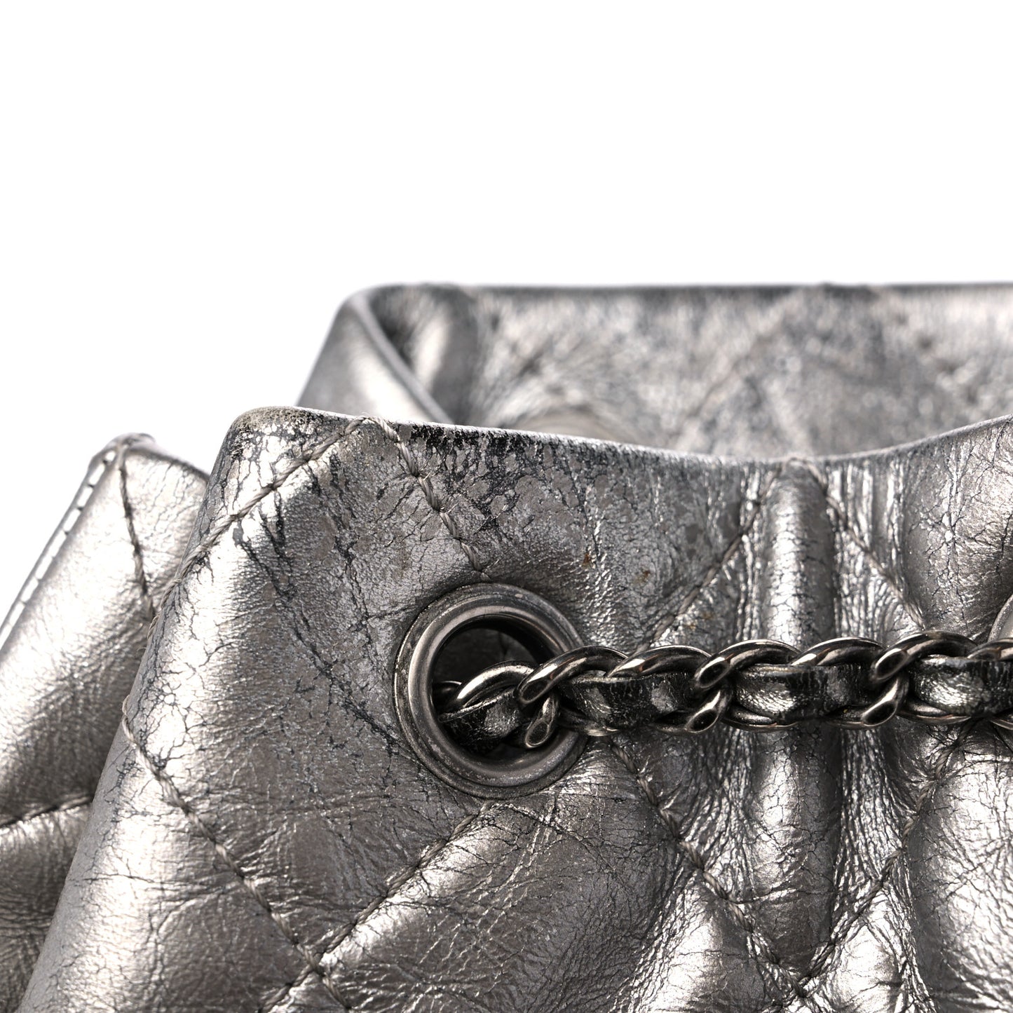 Metallic Crumpled Calfskin Quilted Small Gabrielle Backpack Silver