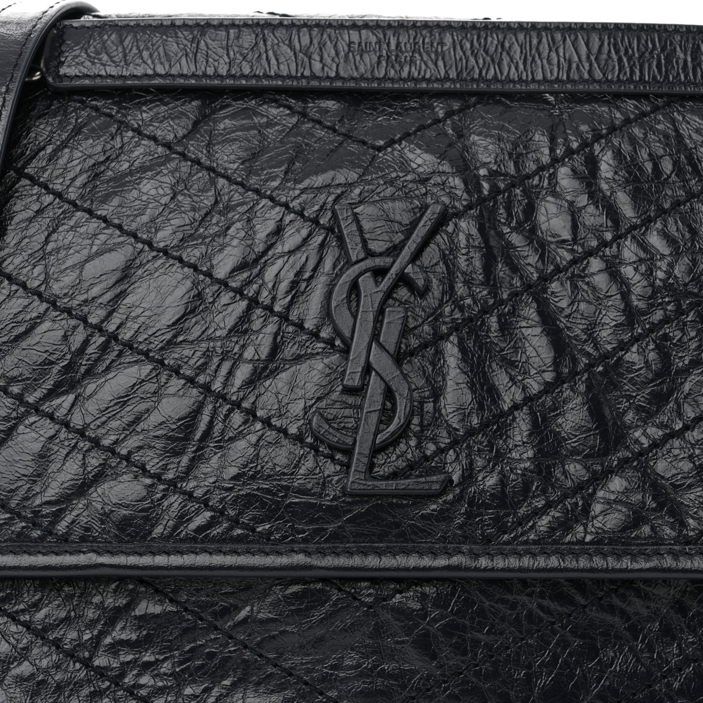Crinkled Calfskin Matelasse Monogram Medium Niki Chain Satchel Deep Marine