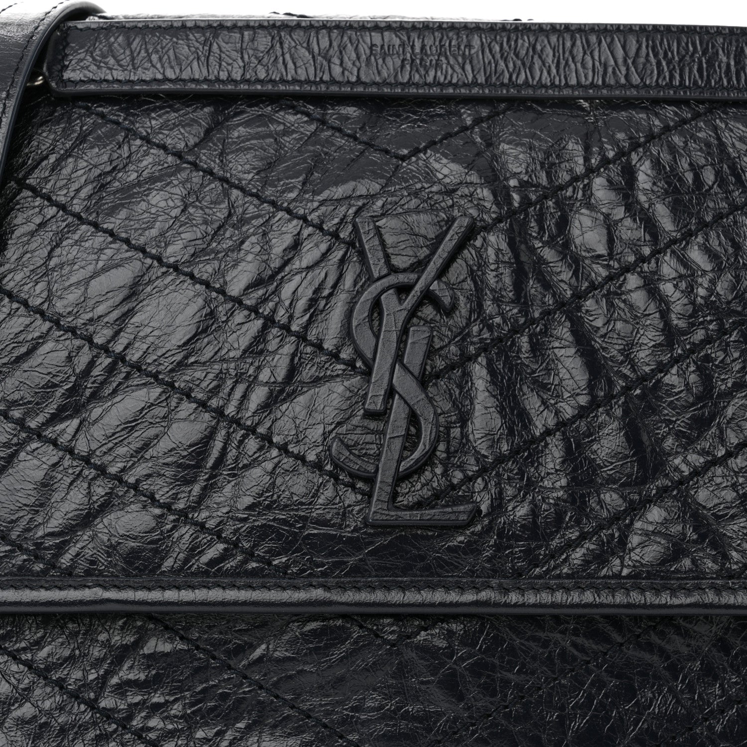 Saint Laurent Crinkled Calfskin Matelasse Monogram Medium Niki Chain Satchel Deep Marine 8 of 10