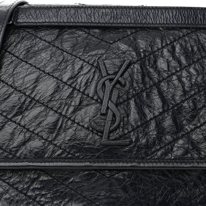 Saint Laurent Crinkled Calfskin Matelasse Monogram Medium Niki Chain Satchel Deep Marine 8 of 10