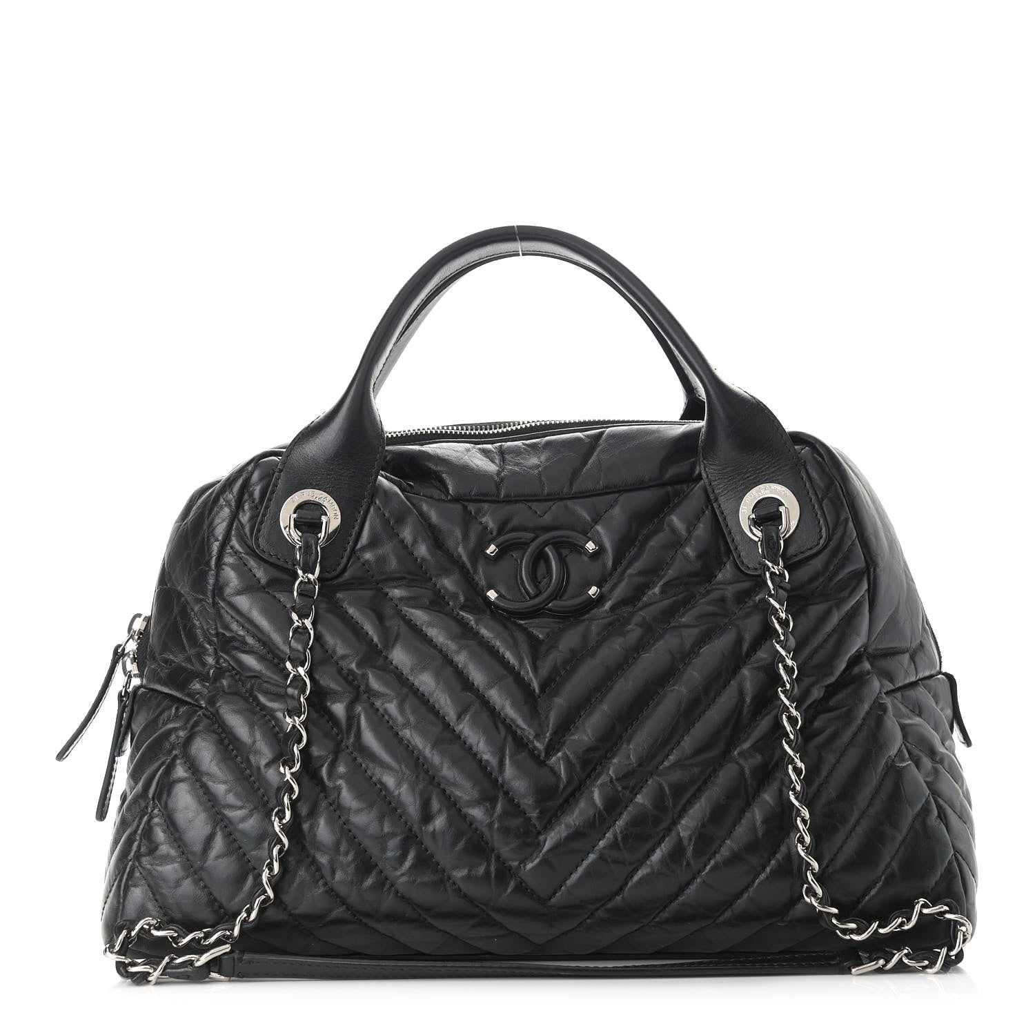 Chanel Aged Calfskin Chevron Medium Soft Bowling Bag Black 1 of 10