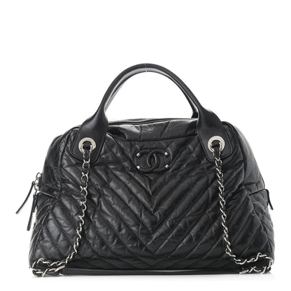 Chanel Aged Calfskin Chevron Medium Soft Bowling Bag Black 1 of 10