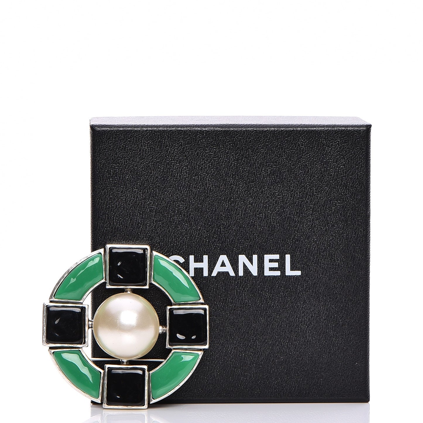 Pearl Glass Brooch Black Green