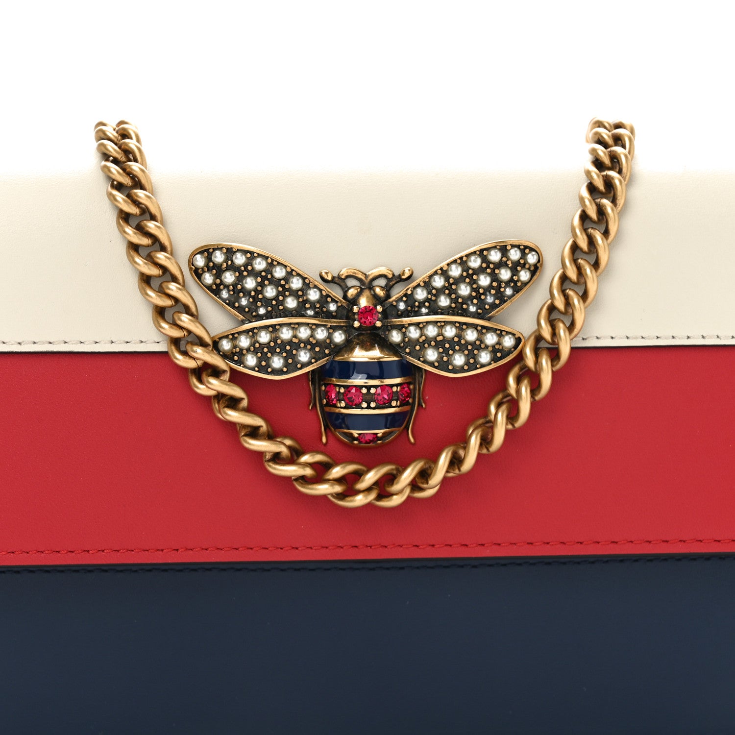 Gucci Calfskin Queen Margaret Chain Wallet Blue Agata Hibiscus Red Mystic White 7 of 10
