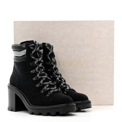 Jimmy Choo Suede Glitter Crystal Embellished Womens Eshe 65 Hiking Boots 38 Black 10 of 10