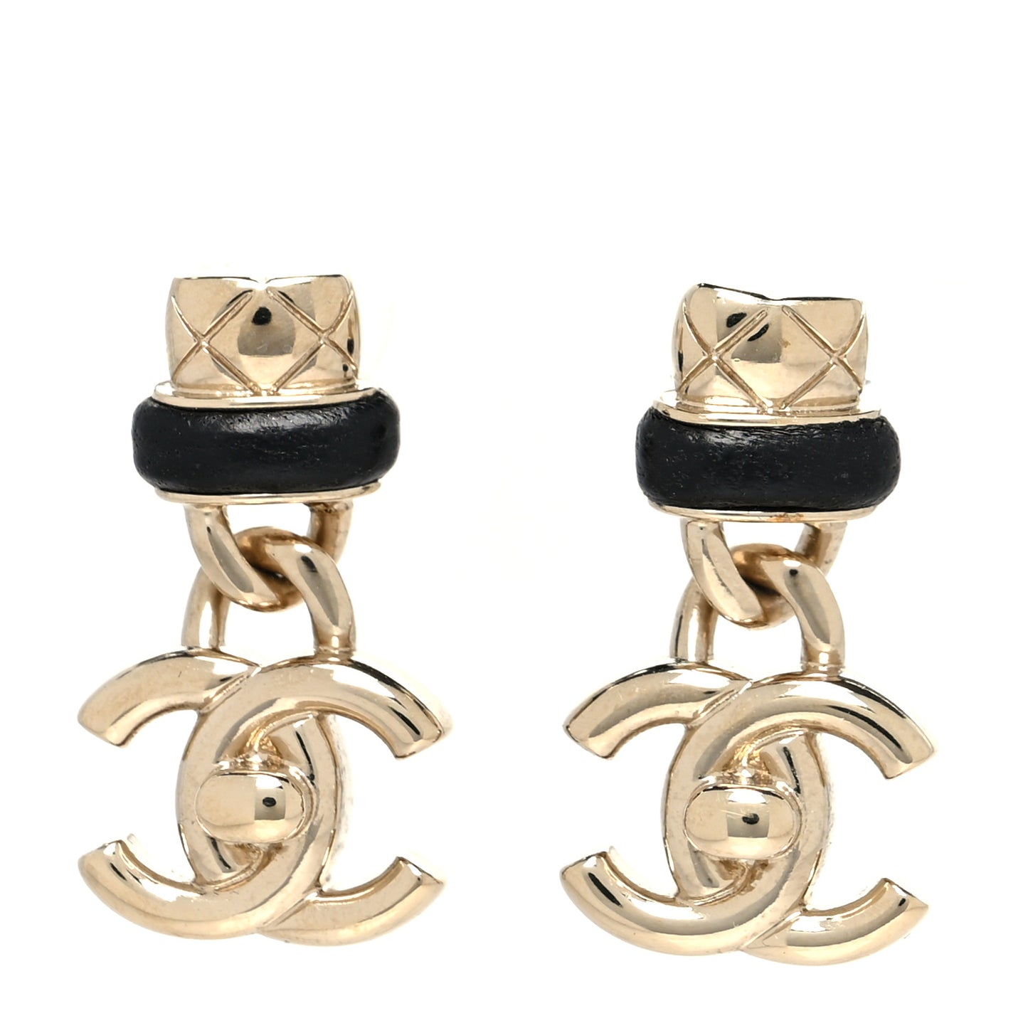 Lambskin CC Turnlock Drop Earrings Gold Black