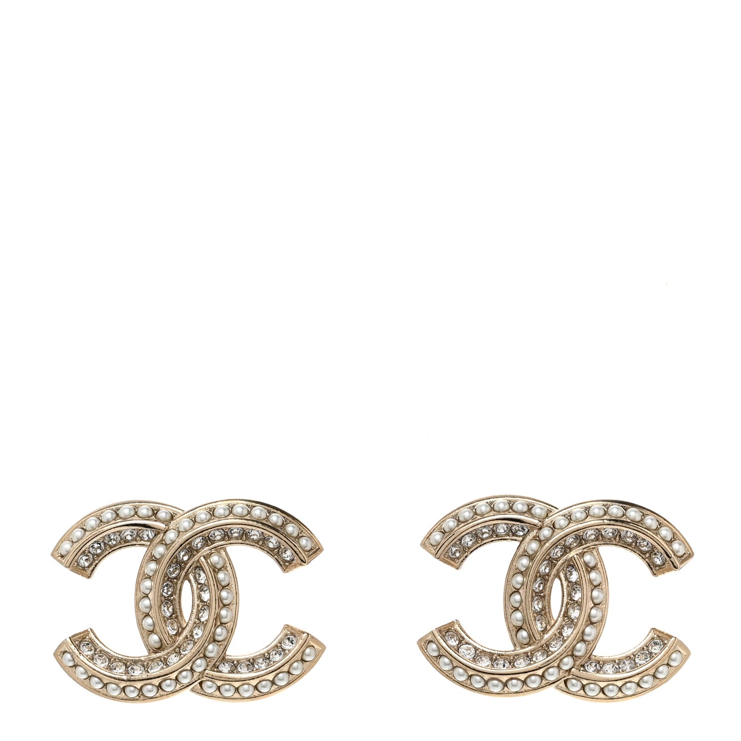Crystal Pearl Chain Mania CC Earrings Gold