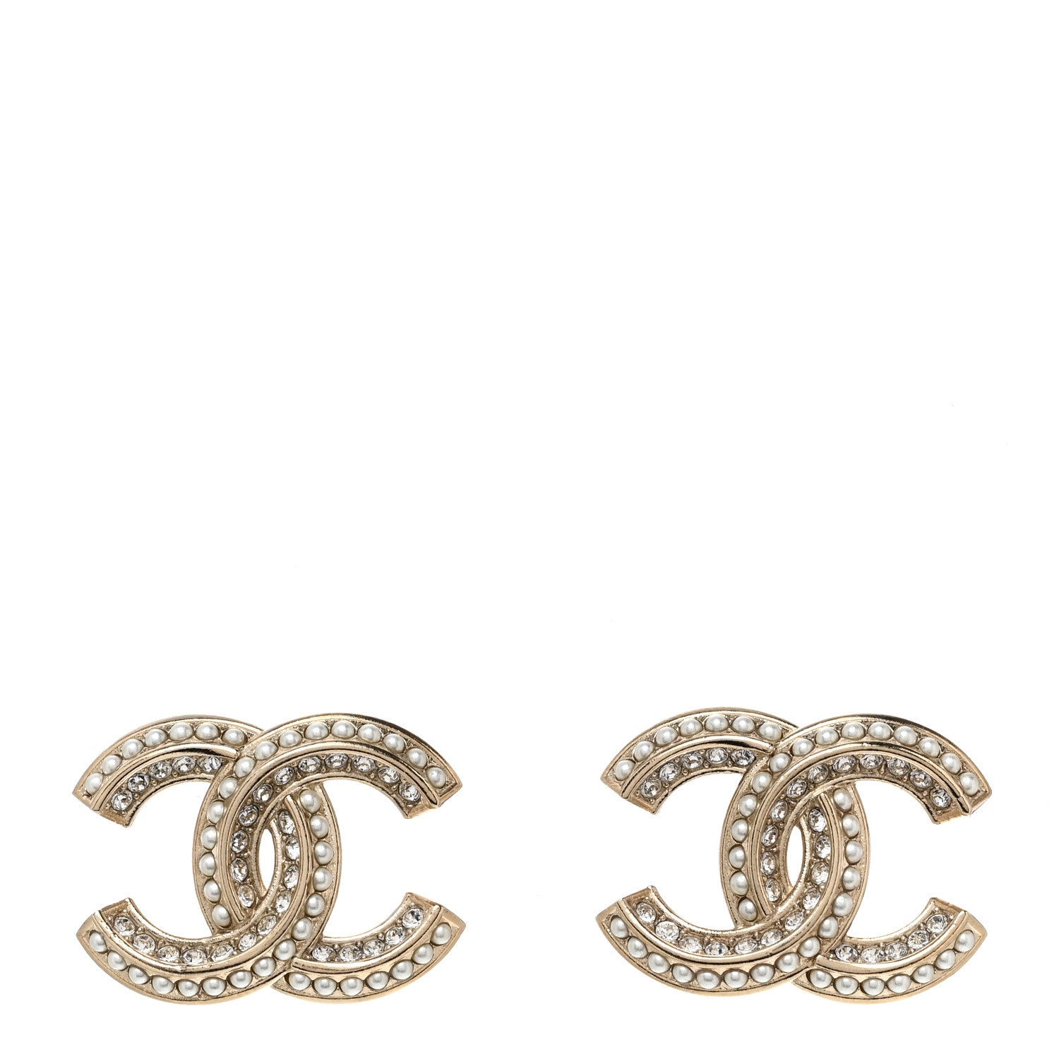 Chanel Crystal Pearl Chain Mania CC Earrings Gold 1 of 5