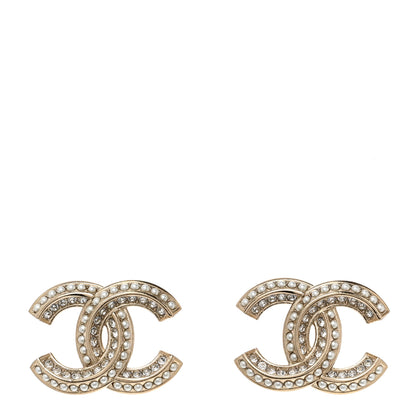Chanel Crystal Pearl Chain Mania CC Earrings Gold 1 of 5