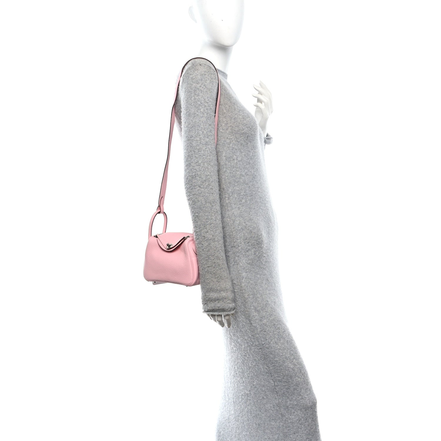 Hermes Taurillon Clemence Verso Mini Lindy 20 Rose Sakura Gris Perle 2 of 11