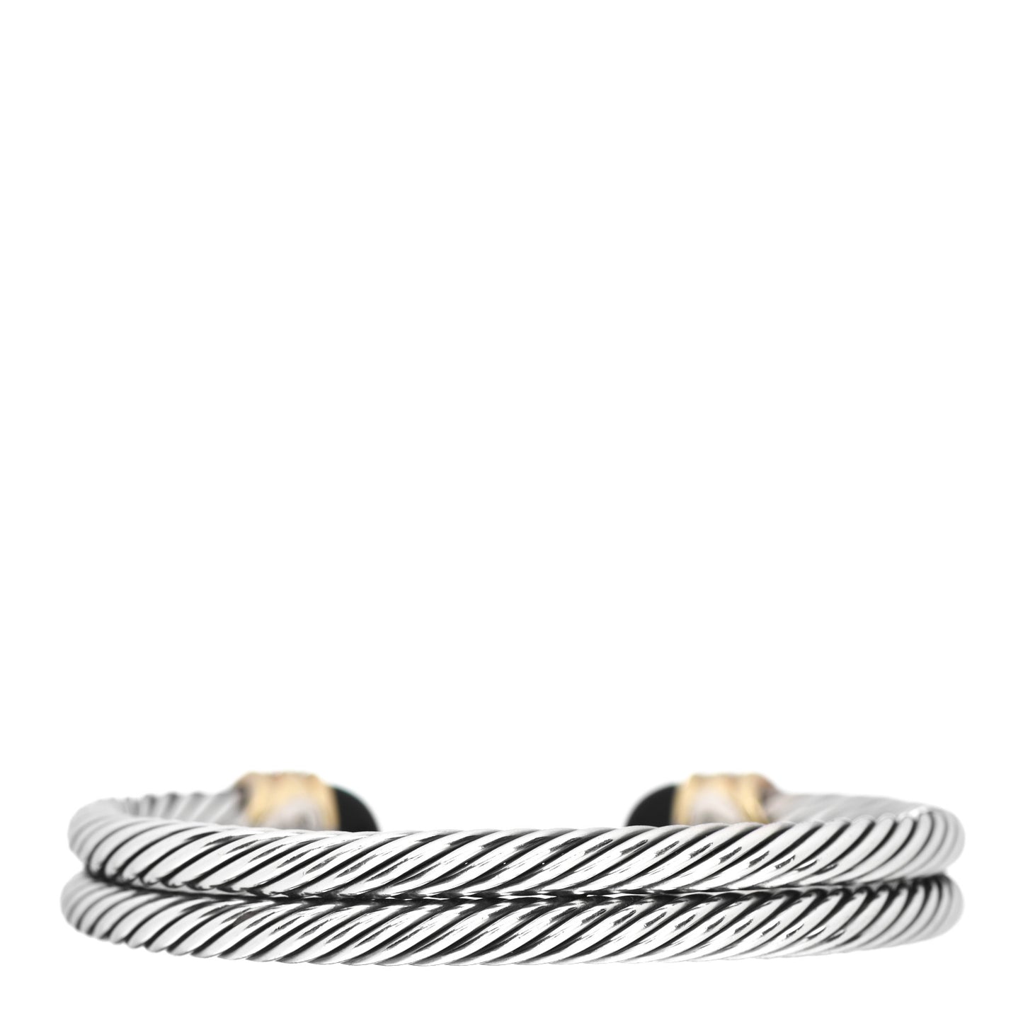 Sterling Silver 18K Yellow Gold Diamond Black Onyx Double Cable Bracelet