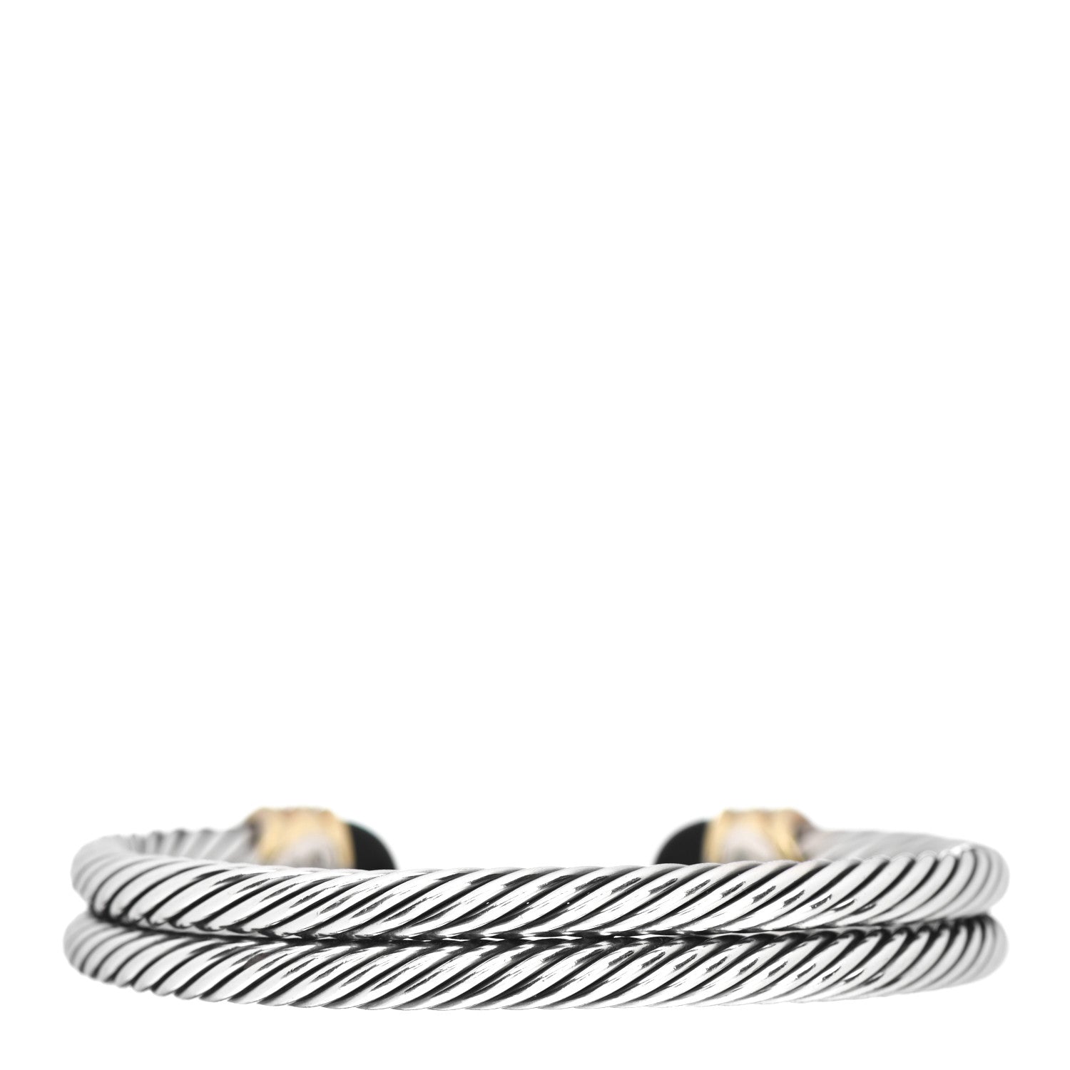 David Yurman Sterling Silver 18K Yellow Gold Diamond Black Onyx Double Cable Bracelet 3 of 4