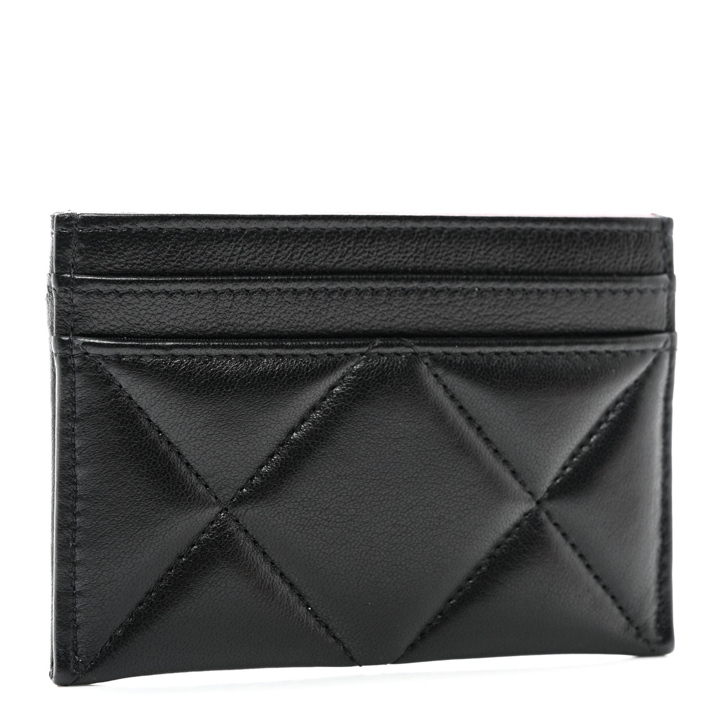 Lambskin Quilted Chanel 19 Card Holder Black